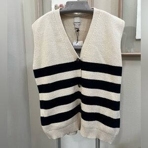 Industry Women's V-Neck Sweater Vest - Cream and Black Stripes, Sz. XL